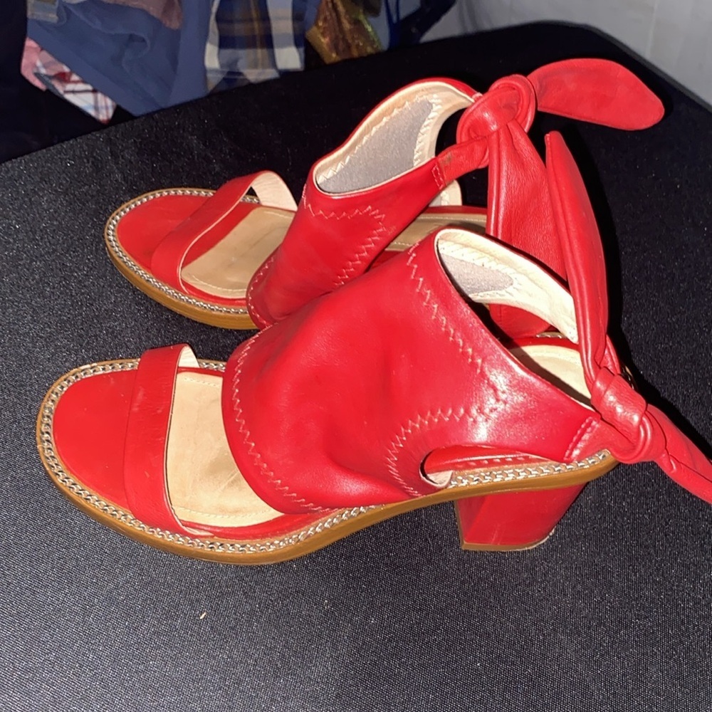 SCHUTZ WO SIZE 8/8.5(EU39) RED LEATHER STRAP SANDAL ANKLE TOE STRAP CHAIN ACCENT - Picture 8 of 14